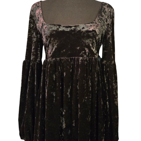 Free People Black Vevlet Solid Oh So Easy Babydoll Dress Size Small - Picture 4 of 6